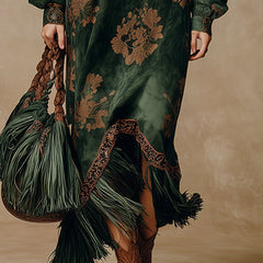 Green faux suede tassel maxi dress for women, stylish and flowing with tassel details, by My Store.
