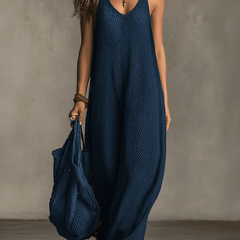 Olive green sleeveless knit maxi dress from My Store featuring a casual, flowy design and comfortable fit.