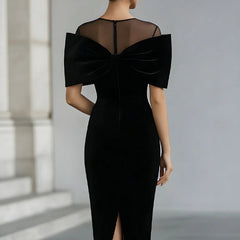 Elegant midi dress for women in velvet with a Bardot neckline, showcased on a model, from My Store's women's dress collection.