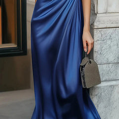 Loose short sleeve asymmetric solid color V-neck evening dress with split-joint design, stylish and elegant for special occasions.