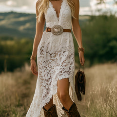 White lace maxi dress from My Store, casual style with flowing fabric and intricate lace details, perfect for summer occasions.