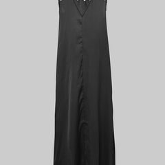 White sleeveless maxi dress with hollow details, solid color, round neck, split-joint design, by My Store.