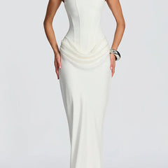Summer maxi dress for women with square neckline and bodycon fit, stylish women's dress in a vibrant summer fashion style.
