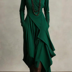 Solid color high-neck long-sleeved irregular casual maxi dress from My Store, shown on a model.