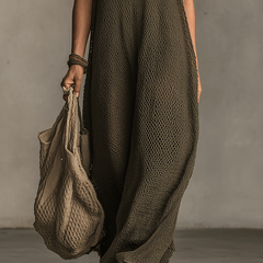 Olive knit sleeveless maxi dress from My Store featuring a casual, flowing design and a relaxed fit for warm weather.