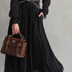 Vintage button lace hem pleated midi dress, stylish and feminine, featuring delicate lace details and a classic silhouette.