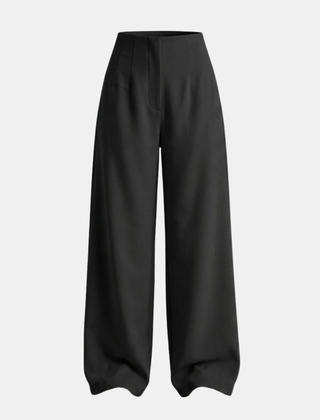 Women’s high-waisted tailored wide-leg trousers in a neutral fabric, stylish and comfortable for professional or casual wear.