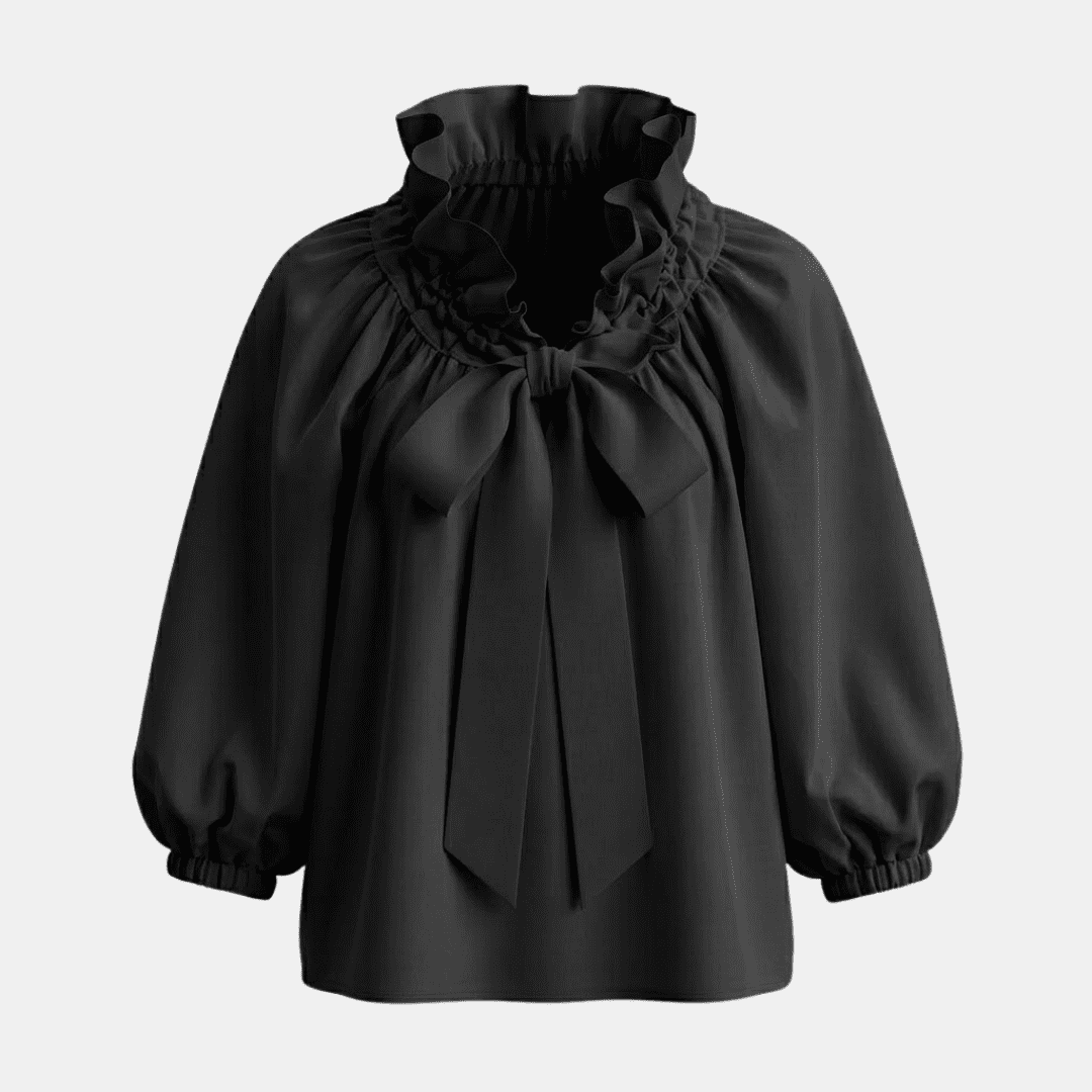 Tammy Bradley women's gingham ruffle oversized long-sleeve blouse, featuring a relaxed fit and stylish ruffle details.