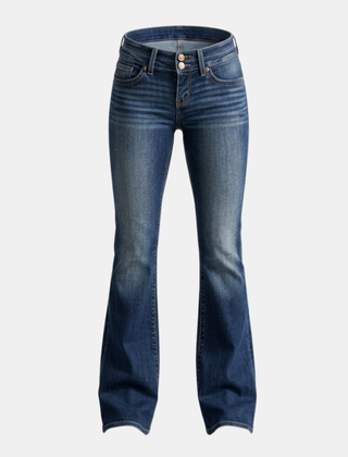 Women's mid-waist slim-fit flared stretch jeans from My Store, showing the stylish flared design and fitted waist.