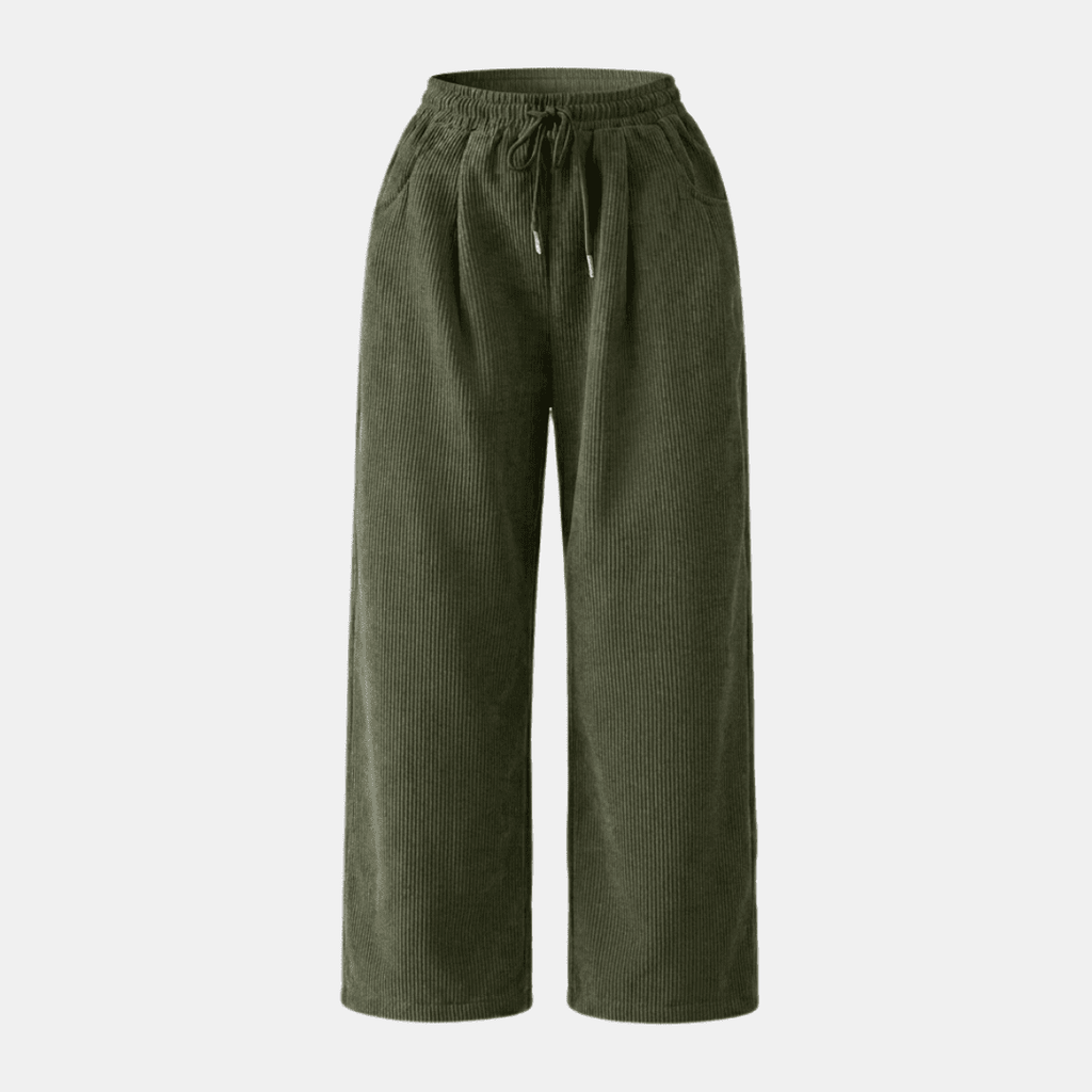 Women’s corduroy relaxed wide-leg trousers by Tammy Bradley, shown in a casual fit with a high waist and wide leg design.