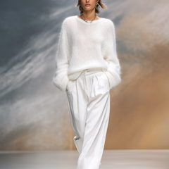 Cream-colored solid round neck loose sweater from My Store, featuring a relaxed fit and soft knit fabric.