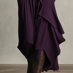 Solid color high-neck long-sleeve irregular casual maxi dress from My Store, featuring a flowing silhouette and relaxed fit.