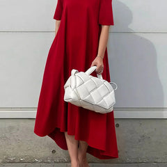 White high-low maxi dress with short sleeves from My Store, flowing solid color design perfect for casual or semi-formal wear.