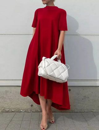 White high-low maxi dress with short sleeves from My Store, flowing solid color design perfect for casual or semi-formal wear.