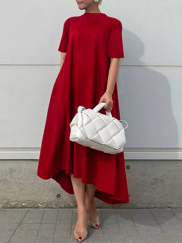 White high-low maxi dress with short sleeves from My Store, flowing solid color design perfect for casual or semi-formal wear.