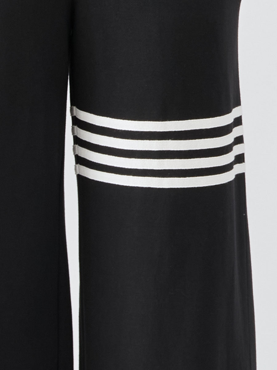 Black striped sleeveless hooded jumpsuit for women, stylish pants from My Store with a casual, modern design.
