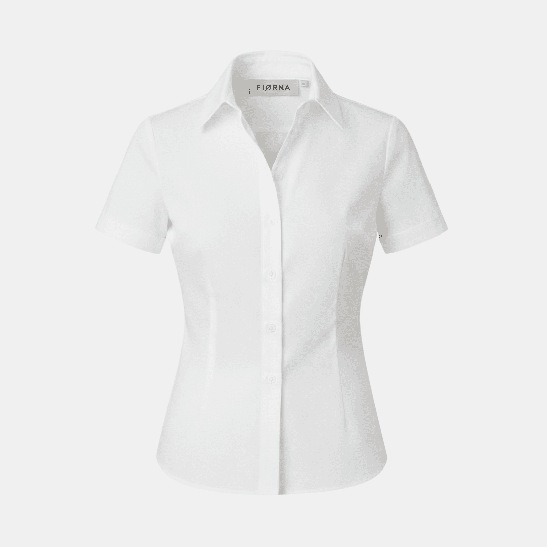 Women's linen-blend short-sleeve loose-fit shirt by Tammy Bradley, featuring a relaxed fit and lightweight fabric for casual wear.