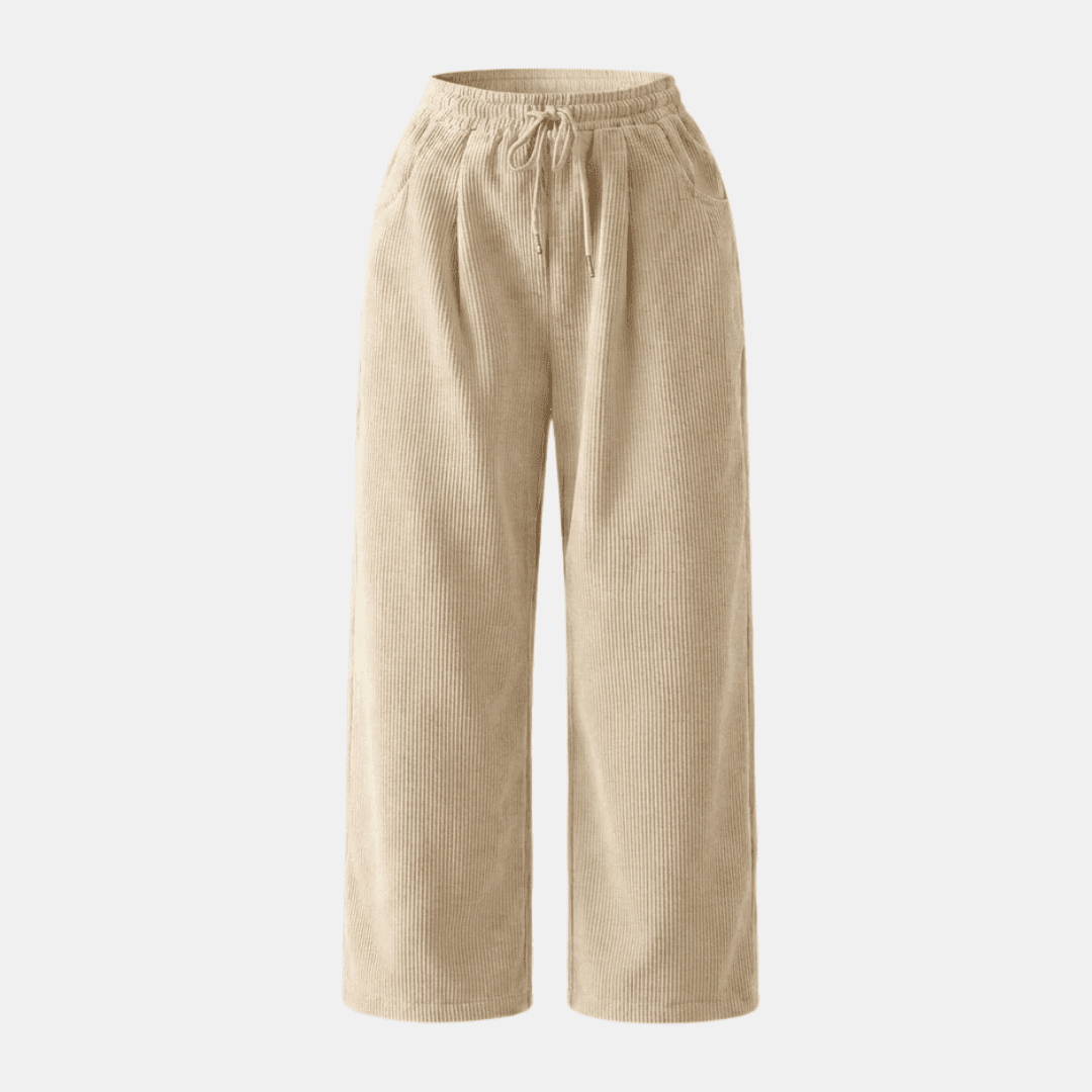 Women's Tammy Bradley corduroy relaxed wide-leg trousers, shown in a casual fit with a high waist and wide-leg silhouette.