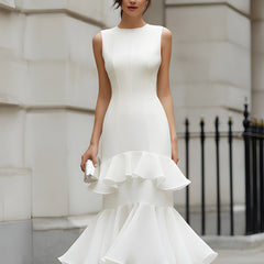 Sleeveless tiered ruffle midi dress from My Store featuring flowing fabric and layered ruffle details.
