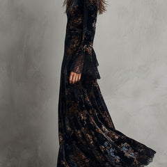 Velvet floral midnight evening dress by My Store featuring a stylish, elegant design ideal for formal occasions.