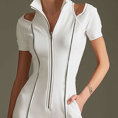 White cotton blend short sleeve wide-leg jumpsuit for women, stylish and comfortable pants from My Store.