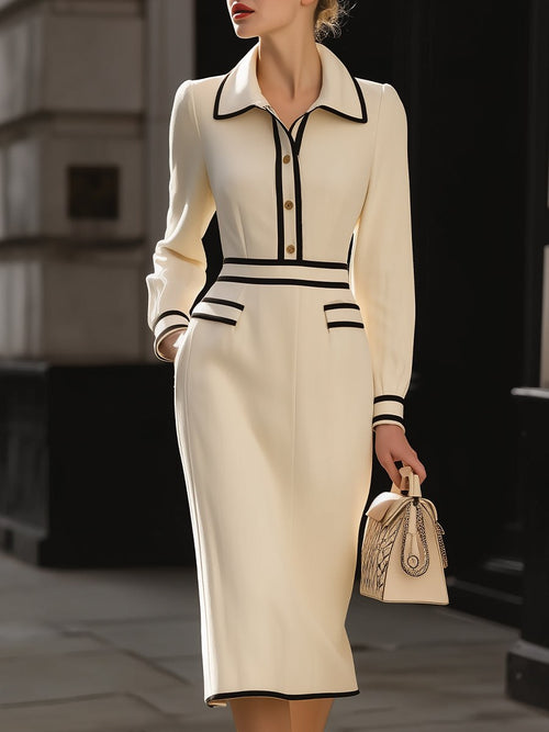 Women’s Tammy Bradley contrast-trim midi dress with button details, stylish and elegant for everyday or special occasions.