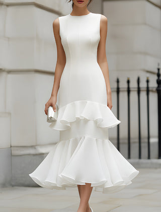 Sleeveless tiered ruffle midi dress from My Store featuring flowing fabric and layered ruffle details, ideal for summer wear.