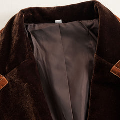 Brown velvet colour-block lapel coat with pockets, stylish and warm, from My Store.