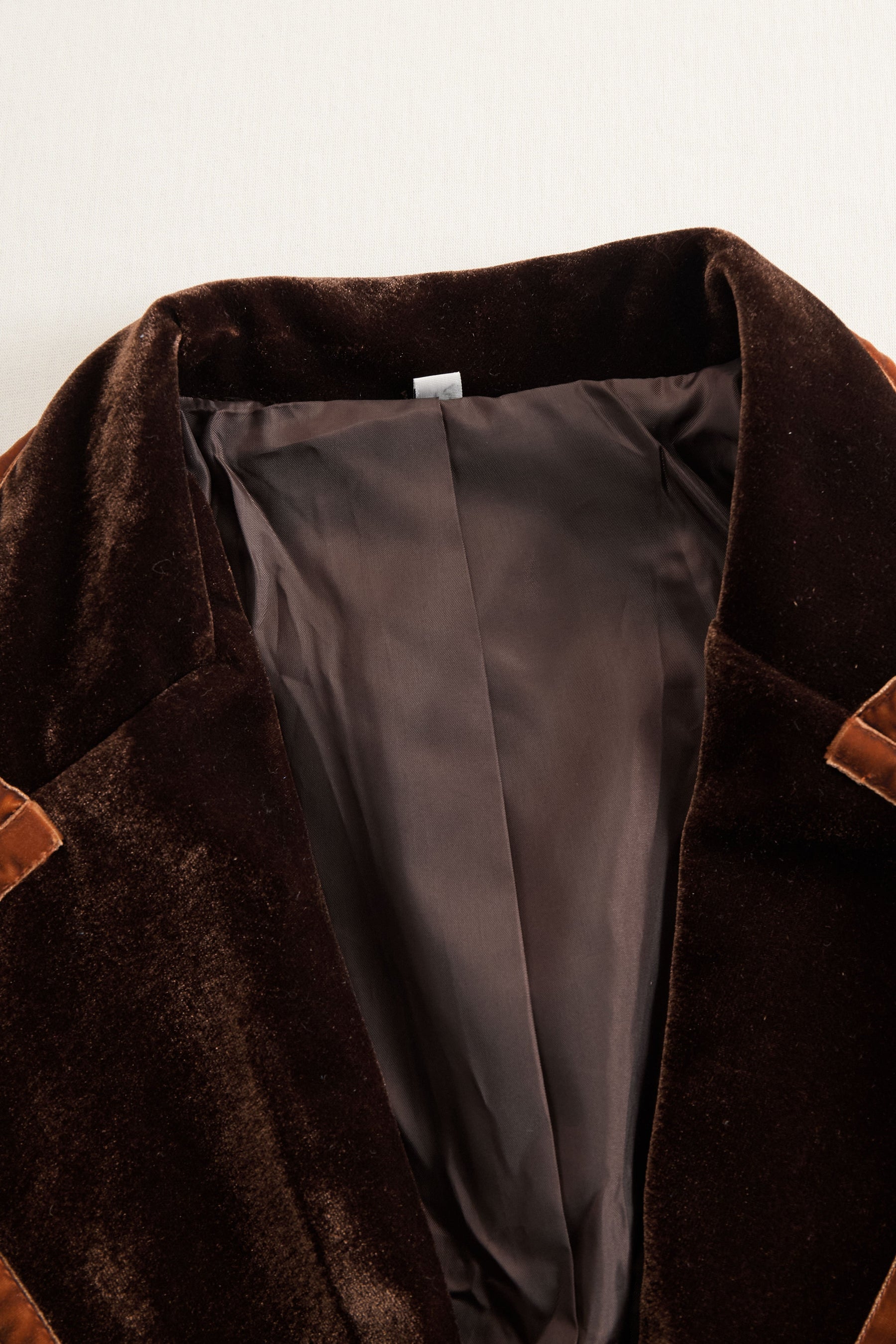 Brown velvet colour-block lapel coat with pockets, stylish and warm, from My Store.