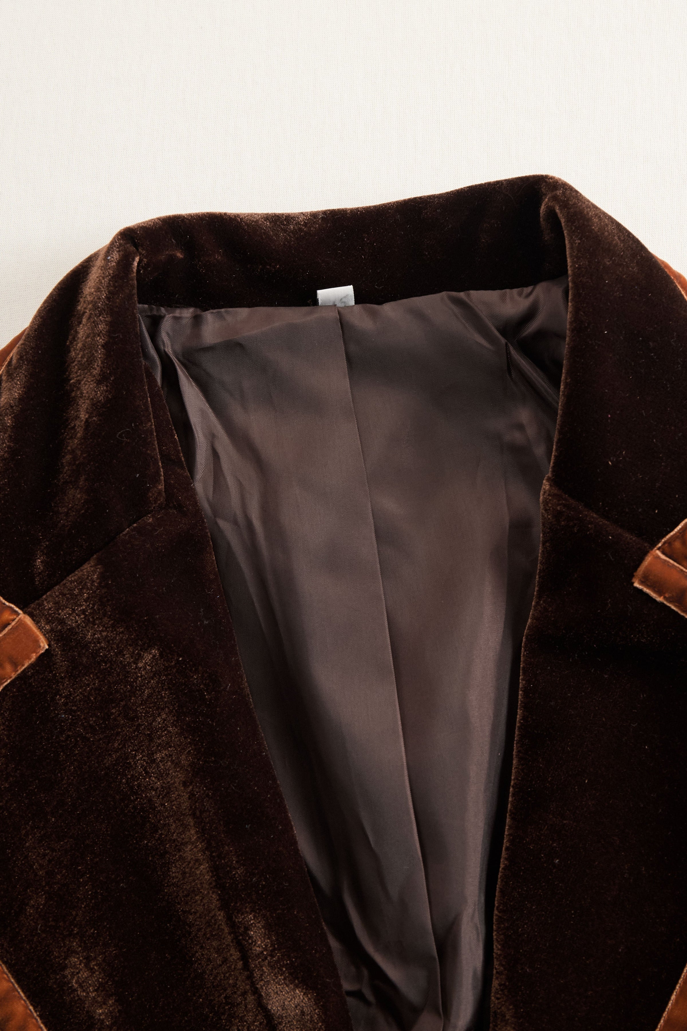 Brown velvet colour-block lapel coat with pockets, stylish and warm, from My Store.