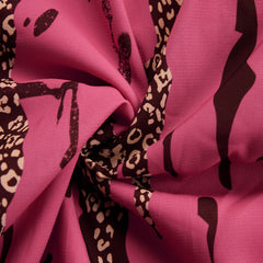 Rose red leopard print chiffon long sleeve jumpsuit for women, featuring stylish pants and a flowing fit.