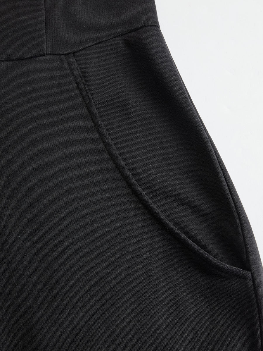 Black striped sleeveless hooded jumpsuit for women, featuring a relaxed fit and stylish design, perfect for casual wear.
