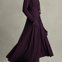 Solid color high-neck long-sleeved irregular casual maxi dress from My Store, shown in a stylish, flowing design.