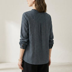 Back view of a women's summer blouse with geometric long sleeves from My Store, featuring a stylish and comfortable design.