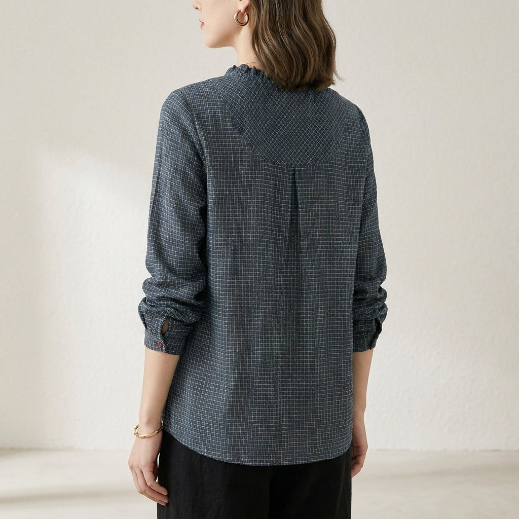 Back view of a women's summer blouse with geometric long sleeves from My Store, featuring a stylish and comfortable design.