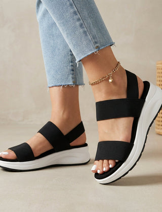 Black women's orthopedic sandals with adjustable straps and flowy design, comfortable footwear from My Store.