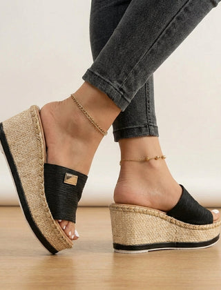 Black orthopedic espadrilles for women with wedge heel and adjustable strap, stylish and comfortable women's shoes by My Store
