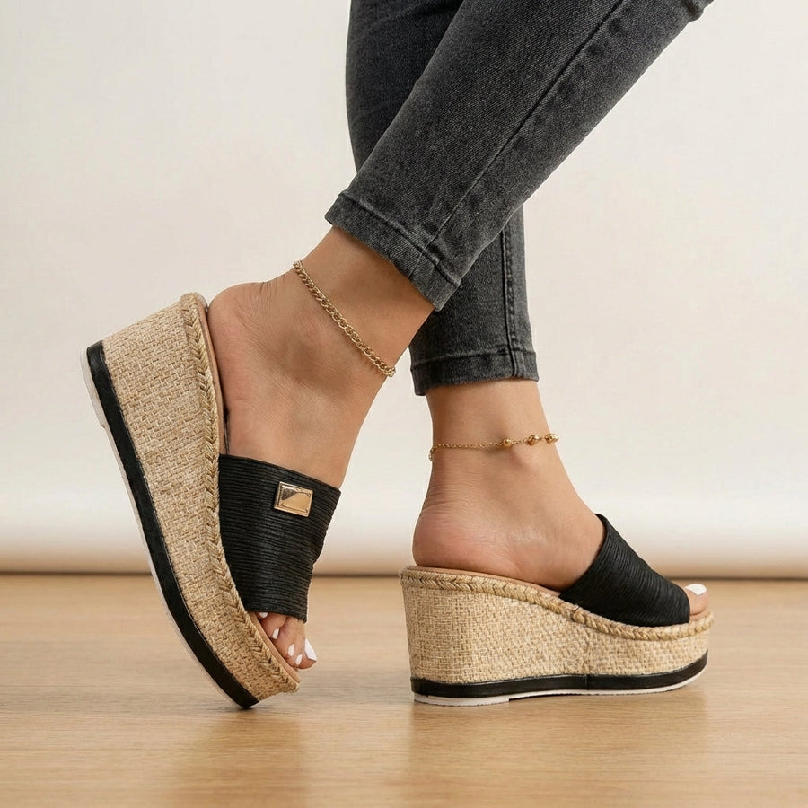 Black orthopedic espadrilles for women with wedge heel and adjustable strap, stylish and comfortable women's shoes by My Store