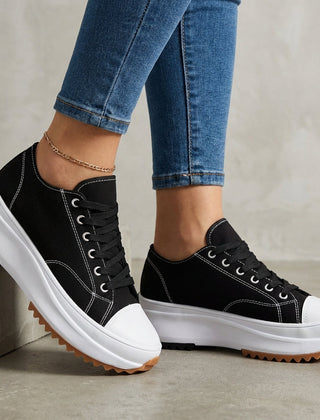 Black women's orthopedic sneakers with lace-up design, offering support and comfort from My Store.