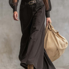 Black denim V-neck maxi dress by My Store, casual dress with flowing silhouette and sleeveless design, styled for everyday wear.