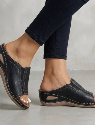 Black orthopedic wedge open-toe slide sandals for women with supportive design and comfortable fit by My Store