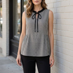 Black sleeveless gingham summer blouse for women, stylish top with a classic checkered pattern from My Store.