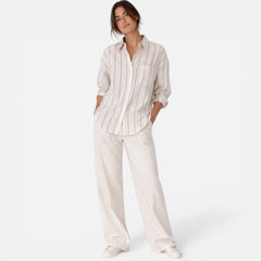 Lightweight women's striped button-down shirt with relaxed fit, featuring a classic design and soft fabric for casual wear.