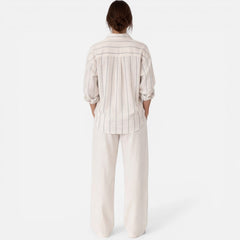 Lightweight women's striped button-down shirt with relaxed fit, casual style, made by My Store.