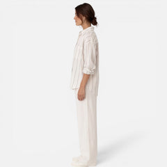 Lightweight women's striped button-down shirt with relaxed fit, featuring classic collar and long sleeves, from My Store.