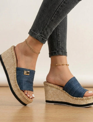 Blue orthopedic espadrille wedge shoes for women with adjustable straps, stylish and supportive footwear by My Store.