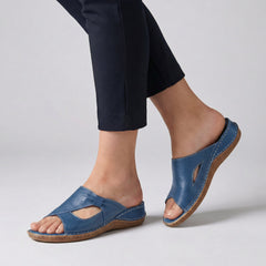 Blue open-toe slide sandals for women by Tammy Bradley, featuring a comfortable slip-on design and stylish casual footwear.