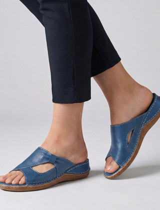 Blue open-toe slide sandals for women by Tammy Bradley, featuring a comfortable slip-on design and stylish casual footwear.