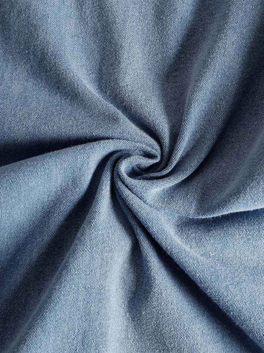Blue denim V-neck midi dress with casual style, featuring a relaxed fit and sleeveless design, perfect for everyday wear.