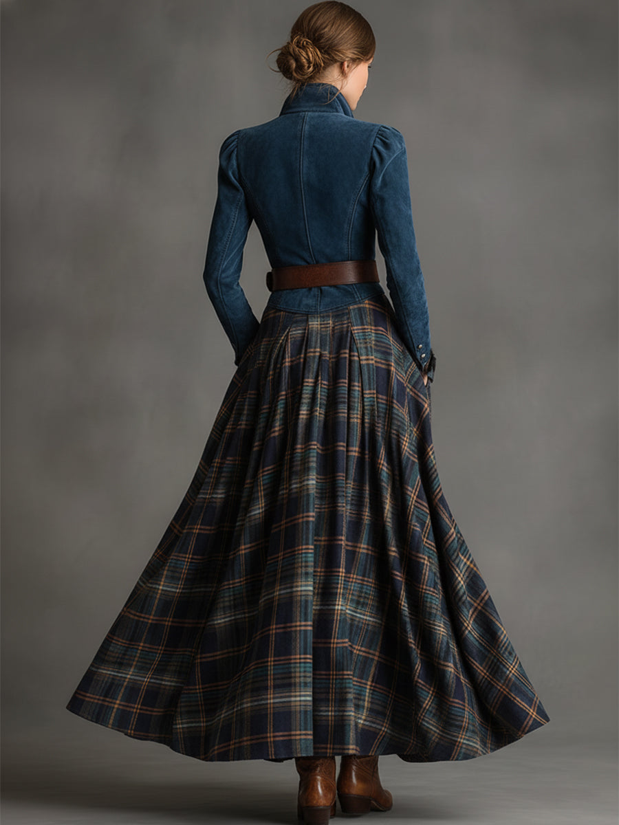 Blue faux suede maxi dress from My Store featuring a casual, flowing design with long sleeves and a relaxed fit.